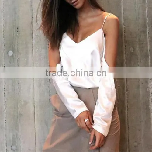 Fashion Design High Quality Long Sleeve Nightclub Top off Shoulder Lady's Blouse photo-3