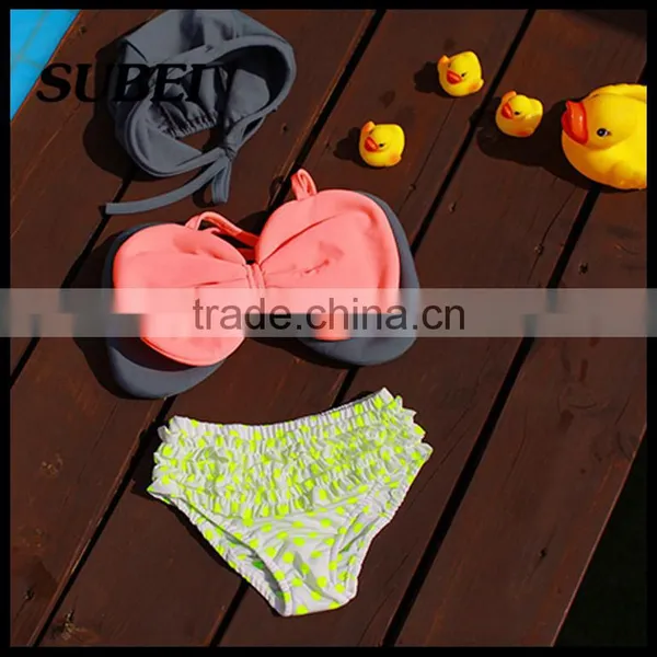 Korean Children Three-piece Swimsuit Girls Swimsuit With Swimming Cap Bow Split Bikini Swimsuit photo-3
