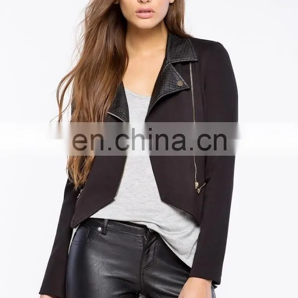China OEM New Product Cheap Long Sleeves Faux Leather Moto Jacket Women photo-4