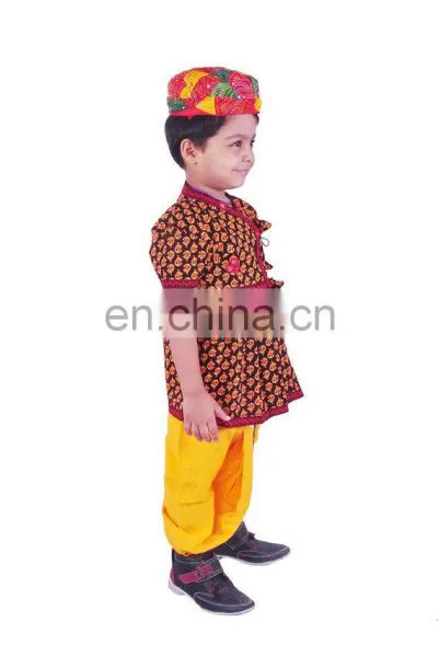 Rajasthani Dress Boy's Dhoti Kurta & Turban, Indian Traditional, Ethnic, Handmade, Yellow Angrakha Set, Kedia Dress Cotton photo-4