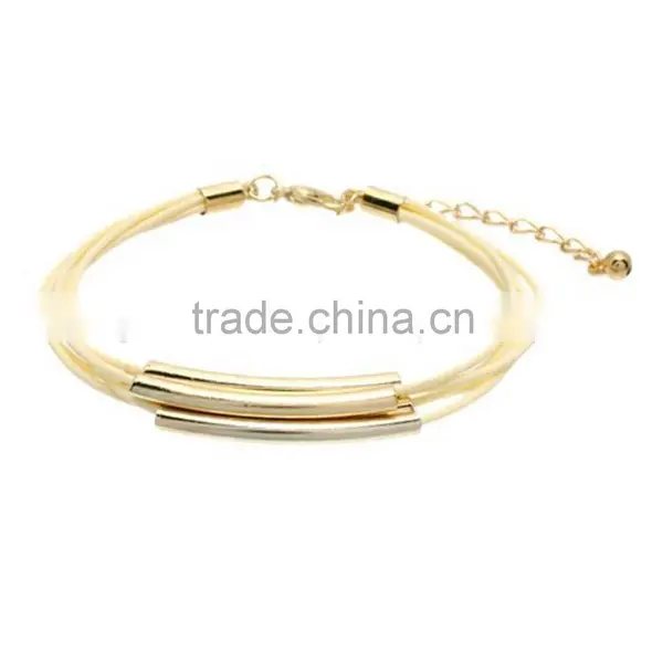 Turquoise Bead Bangle Bracelet With White Gold Copper Tube photo-2