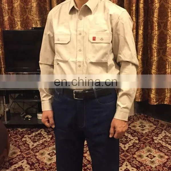 Reusable Washable Long Sleeve FR Fire Retardant Clothing or Shirts For Men's Safety Working Protection in Khaki . photo-2