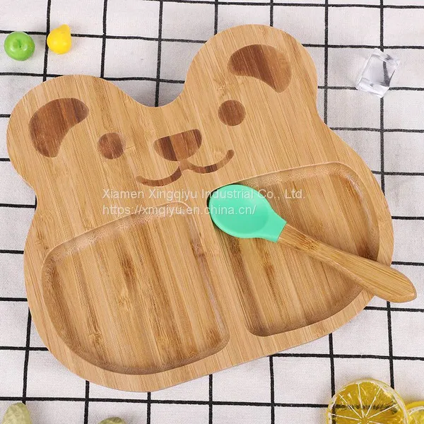 Toddler Feeding Divided Plate Bamboo Plates Baby Kids Bamboo Suction Plate photo-4