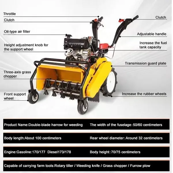 Kelesen Diesel Gasoline Power Weeder Machine Walk Behind Cultivator for Small Farm Vegetable Orchard