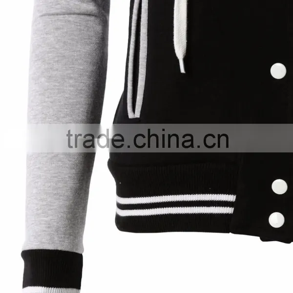 Baseball Varsity Jacket Contrast Sleeve Fleece Hoodie photo-3