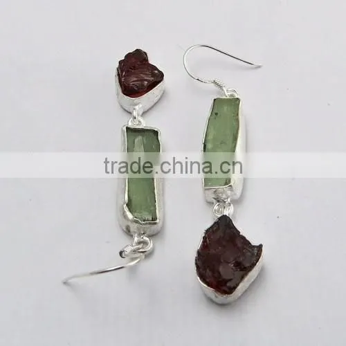 Very Unique !! Prehnite & Garnet 925 Sterling Silver Earring, 925 Stamped Silver Jewelry, Buy Silver Jewelry photo-5