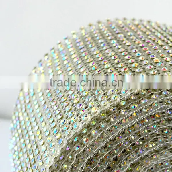 18 Rows Hot- Sale AB Rhinestone Elastic Ribbon Trims Net Banding, Elastic Plastic Mesh Sheets Wholesale photo-3