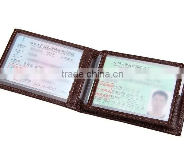 Men's Card Case Genuine Leather Brown Driver License Holder photo-4