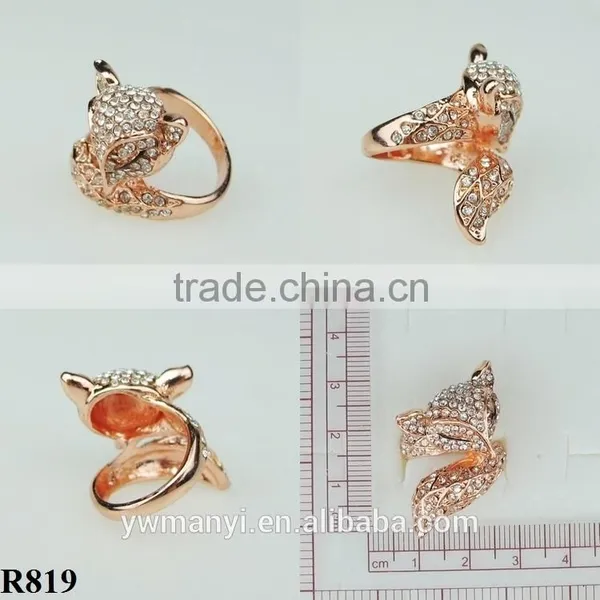 Fashion Jewelry Rose Gold Fox Logo Rhinestone Ring R819 photo-2