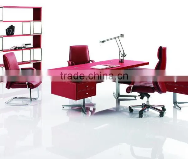 MT-07 Table for Executive Red Leather/PU Cover Executive Table Stainless Steel Frame MDF Office Table Quality Choice photo-2