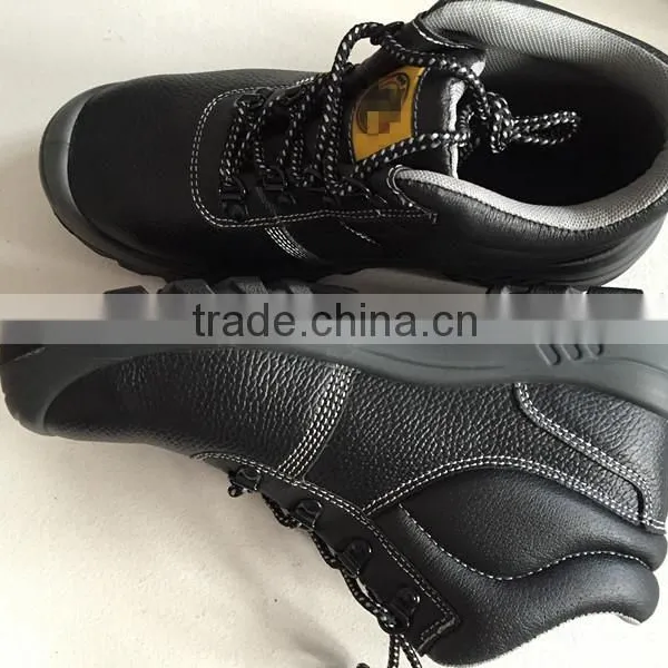 2015 Best Selling Low Price Embossed Leather Safety Shoe, Industrual Work Safety Shoe, Middle Cut, Black, HW-2002