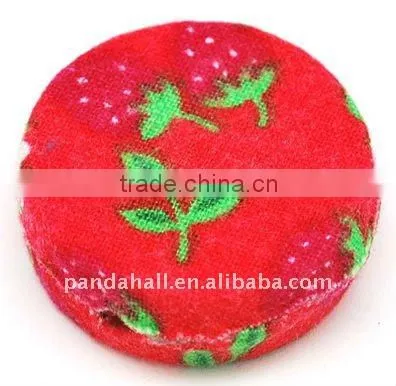 Woven Cloth Woven Beads, Acrylic With Cloth, Red, Flat Round, 33x11mm, Hole: 3mm.(WOVE-R002-6)