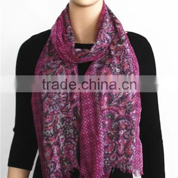 Dot and Flower Printed Wool Scarf photo-2