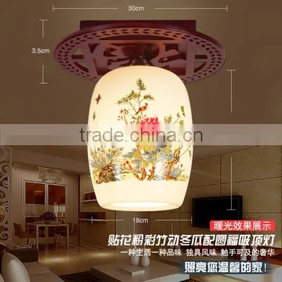 Chinese-made Flower shade modern ceramic energy saving ceiling lamp porcelain wooden light