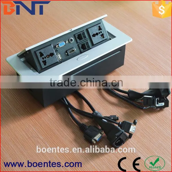 Zinc Alloy Desktop Table Pop Up Socket Box With Cable Connectors+HDMI+USB+VGA+Audio+Data for Conference Furniture photo-4