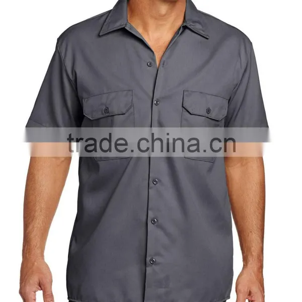 OEM Mens Outdoor Cotton Grey Twill Short Sleeve Two Pocket Work Shirt