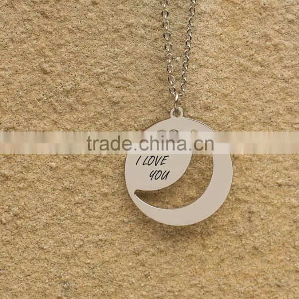 Stainless Steel I Love You Engraving Moon and Heart Pendant photo-3