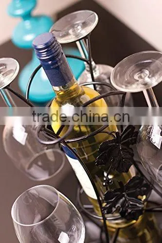 Wine Bottle &Glass Holder Hold 4 Long Stem Wine Glasses photo-4