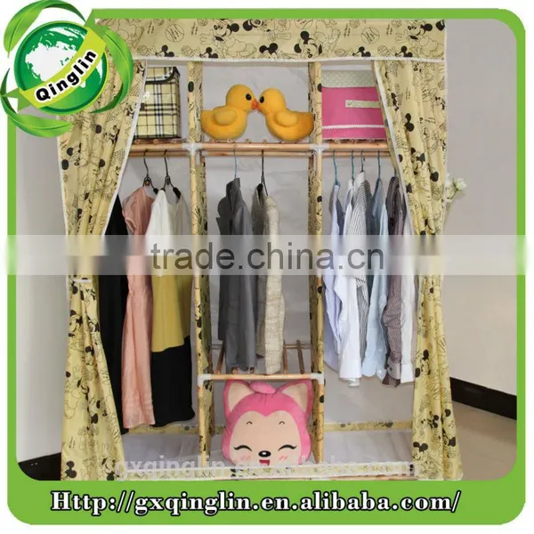 Simple Folding Oxford Fabric High Qulity Solid Wood Bedroom Wardrobes photo-3