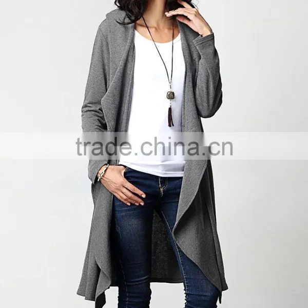 Bulk Wholesale Ladies Women Fashion Long Sleeve Charcoal Drape Cardigan Sweatshirts photo-2
