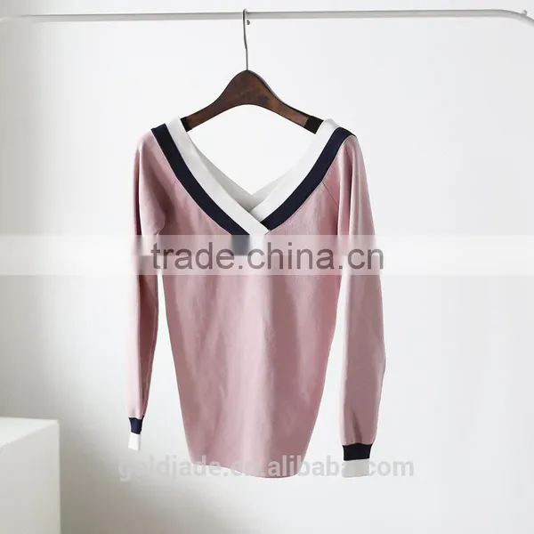 2017 Fashion Woman Sweater V-neck Loose Pullover Sweater Cheap Woman Sweater photo-4