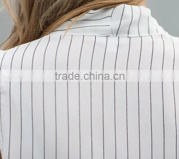 V Neck Summer Coat Stripe Vest for Young Ladies Latest Fashion Blouse photo-6