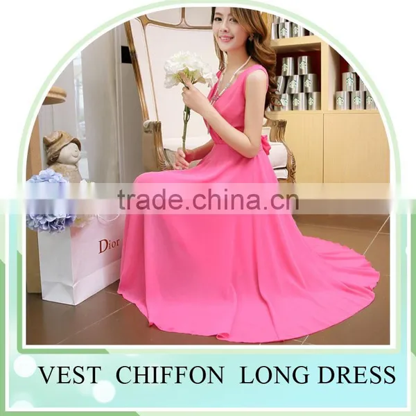 2016 Summer Hot Sale Sleeveless V Neck Long Dress Skirt for Girls Beach Dress photo-5