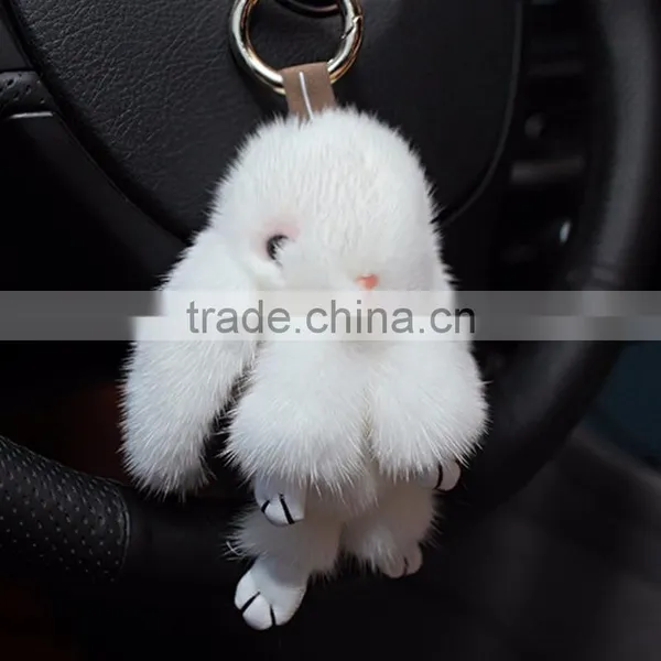 Myfur Customized Wholesale Luxury Baby Pink Mink Fur Made Rabbit Fur Key Ring photo-6