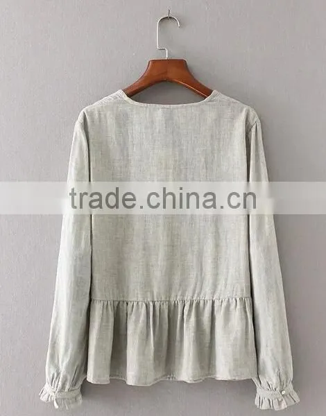 Runwaylover EY2365B New Fashion 2017 Ladies Deep V-Neck Embroidery Blouse photo-5