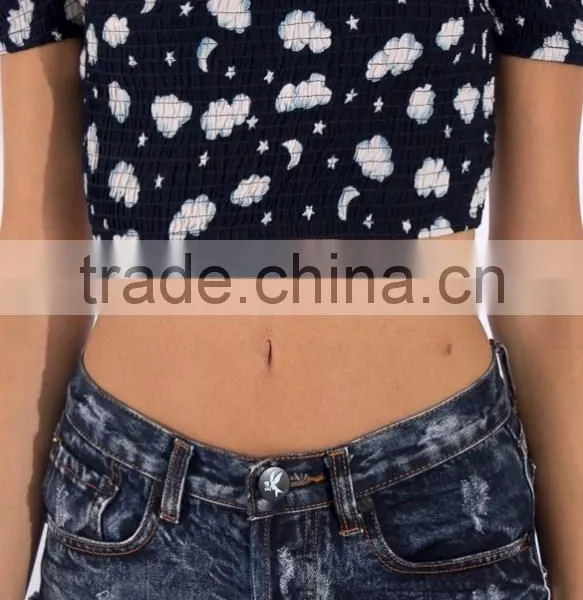 Fashion Off-shoulder Design Short Sleeve Crop Top for Women, Floarl Print Women Tank Top photo-6