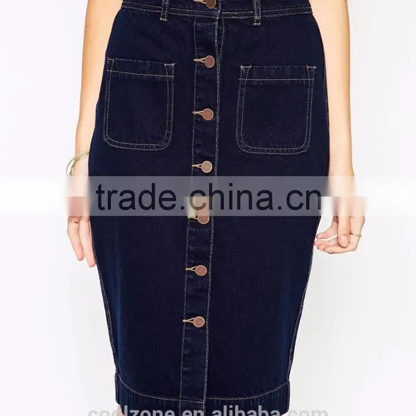 Latest Skirt Design Button Through Denim Skirt Lady Midi Skirt photo-5