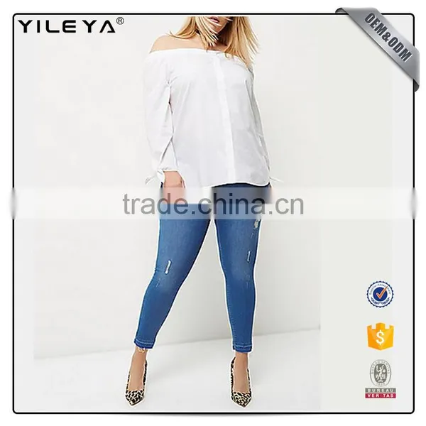 Plus Size Ripped Skinny High-waist Jeans for Lady photo-3