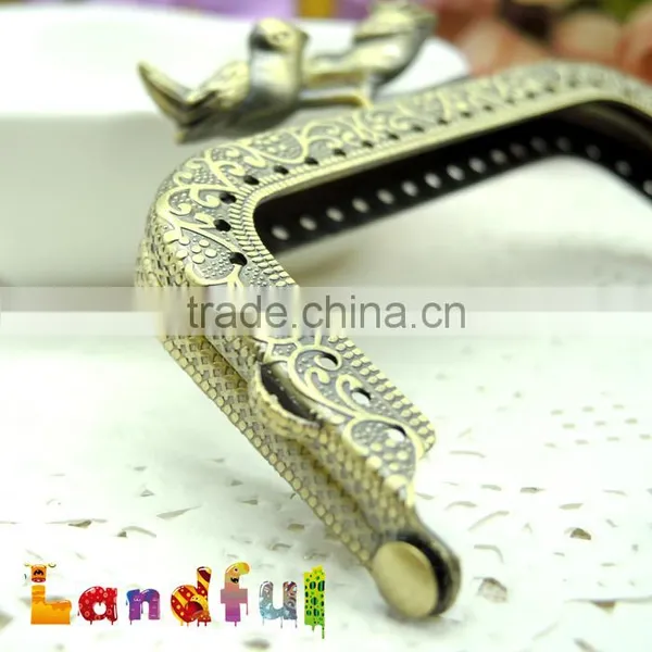 8.5cm Vintage Bronze Round Birds Bag Sewing Metal Coin Kiss Lock Square Frame photo-5