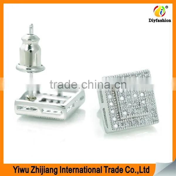 2017 New Fashion Set Auger Inlay Zircon Platinum Plating Double Square Silver Earrings photo-4