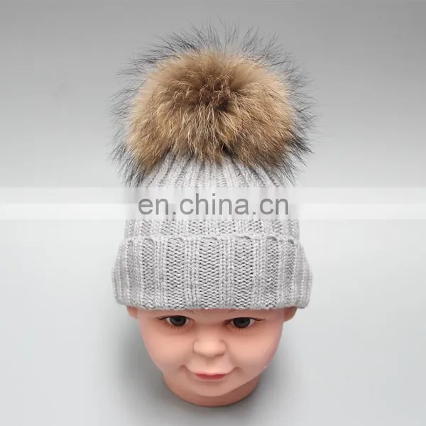 Plain Winter Knitted Hat With Pom Pom ,children Kid Knitting Cap photo-2