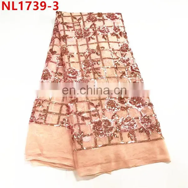 Flower Design African Lace Fabric Sequins Net Lace Fabric 5yard/ Pieces Tulle Net Lace Fabric for Women Dresses photo-4