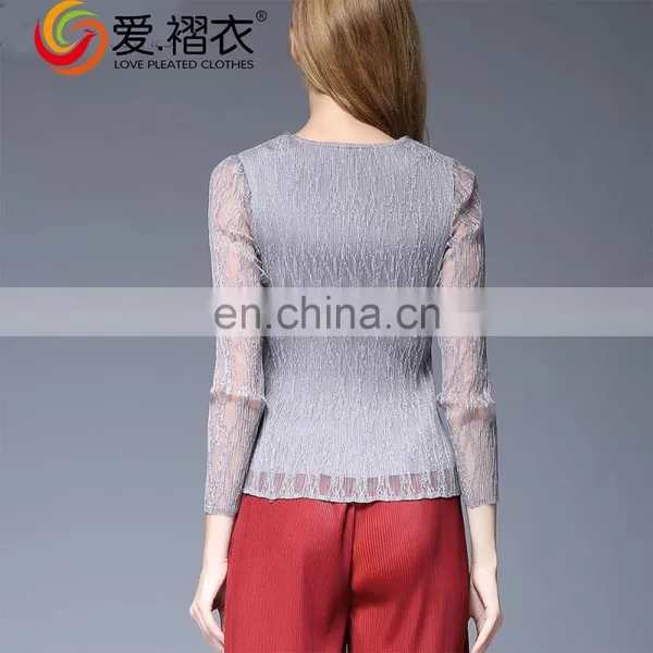 African Fancy Neck Lace Design Ladies Sexy Slim Blouses With Light Gray Lace photo-4