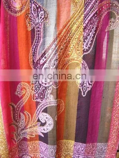 Wool Jacquard Shawl With Embroidery & Beadwork