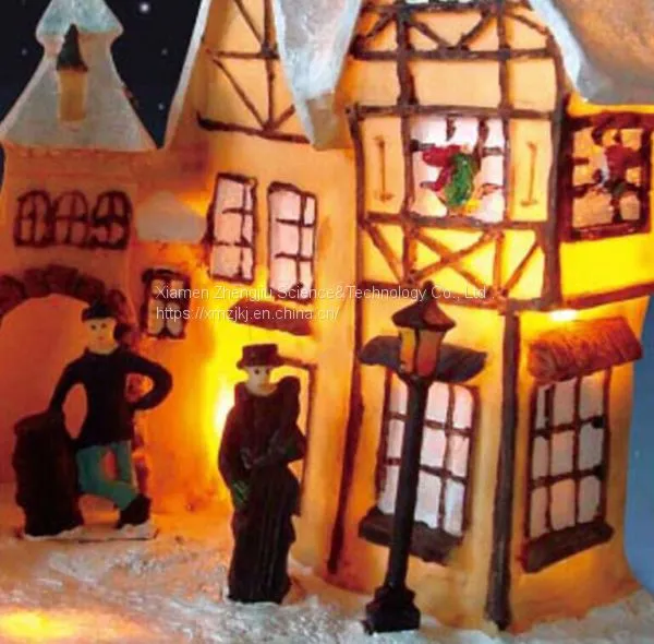 X'mas House With 10 Light Set Play Snowman Polyresin Christmas House Decoration photo-3