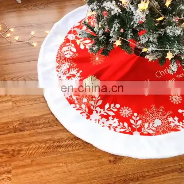 I@home Red Christmas Tree Stump Cover Snowflake Christmas Tree Skirt Carpet