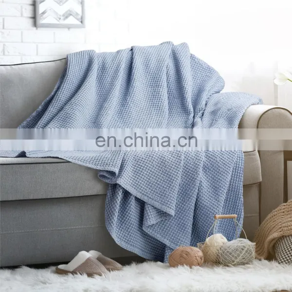 Premium Blue Washable Thick Breathable Cotton Sand Wash Waffle Blanket photo-7