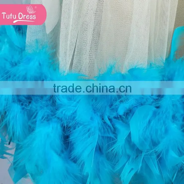 Blue Feather Dresses for Baby Girls 2015 New Design Lace and Feather Kids Dresses photo-6