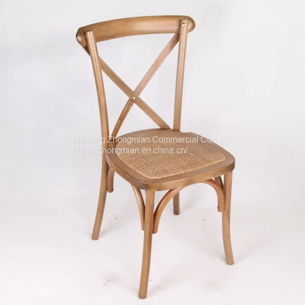 Crossback Chair Beech Wood Material Stackable With Cushion Seat With Rattan Surface EN12520 Standard