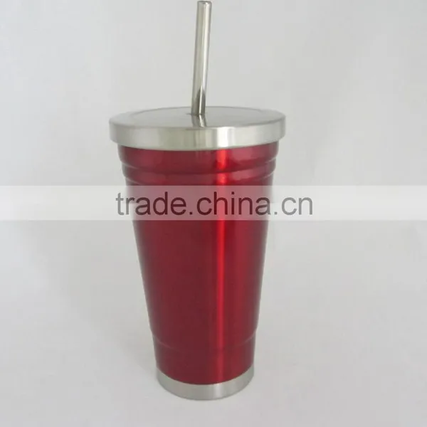 Double Wall Stainless Steel Vacuum Mug With SS Straw