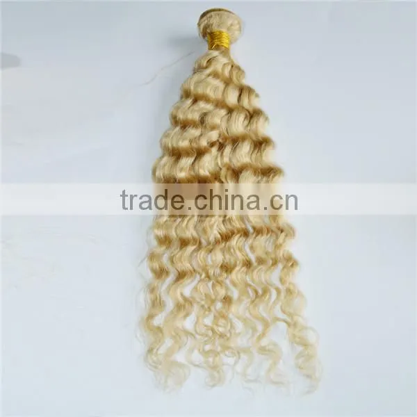 European Blonde 613 Color Virgin Deep Wave Curl Hair Extension Weft photo-2