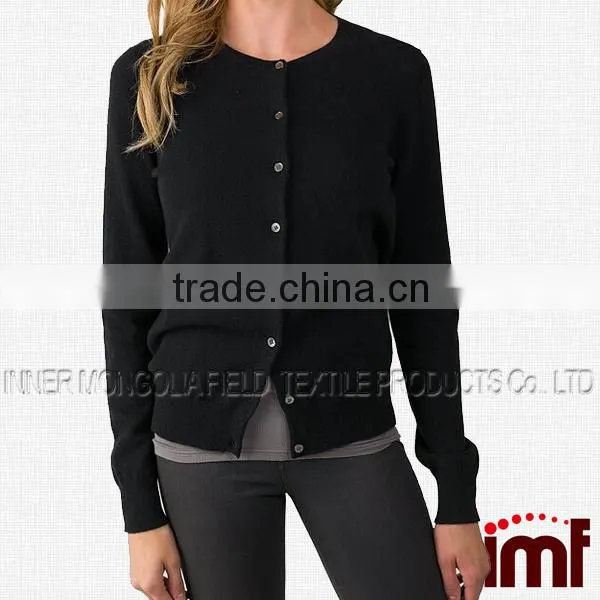 Women's 100% Cashmere Button Front Long Sleeve Crewneck Cardigan Sweater