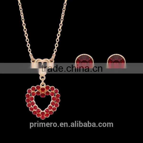 New Arrival High Quality Red Crystal Stone Love Heart Ladies Stud Earrings / Necklaces Jewelry Sets photo-2