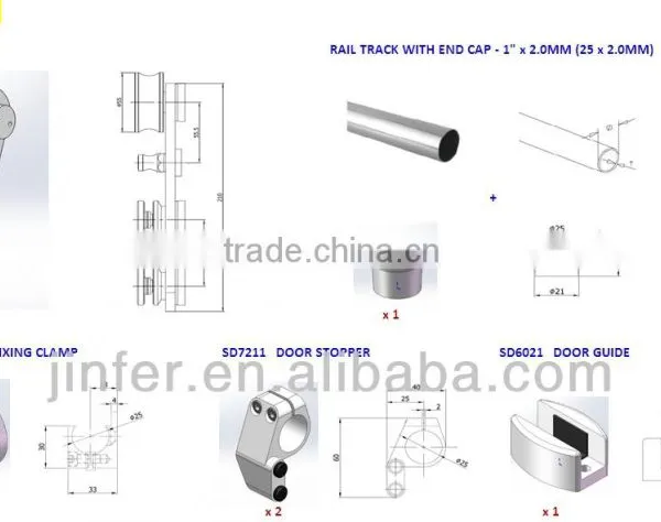 Modern Stainless Steel Glass Sliding Barn Door Interior New Rail Track SD0117700 photo-4