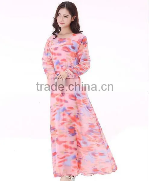 2015 Fahion Long Sleeve Chiffon Kaftan Abya Dresses photo-5