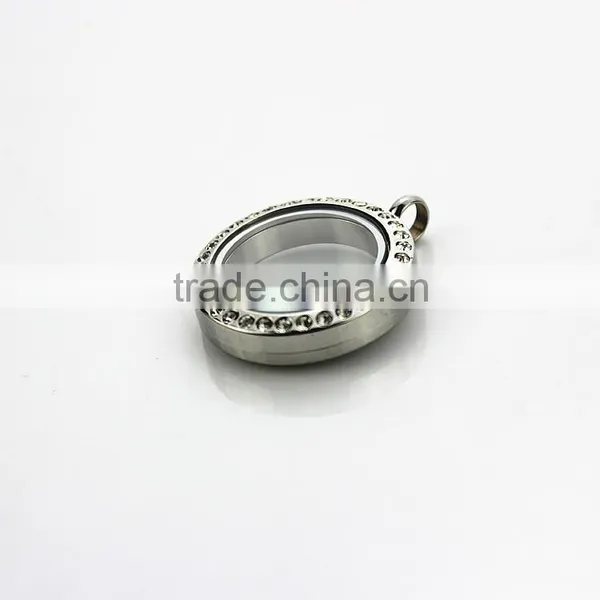 Wholesale 316L Stainless Steel 25mm Round Screw Glass Floating Locket With Rhinestone photo-3